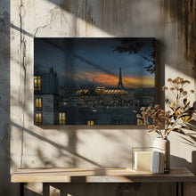 Art Prints of roofs of Paris at blue hour