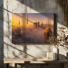 Art Prints of Dubai foggy sunrise in the city A738873