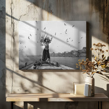 Art Prints of Naga Sadhu posing on boat at varanasi