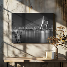 Art Prints of ROTTERDAM Erasmus Bridge with Willemskade by night | Monochrome