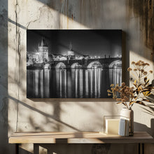 Art Prints of Night impression of Charles Bridge in Prague - Monochrome