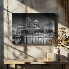 Art Prints of BOSTON Fan Pier Park &amp; Skyline in the evening - Monochrome Panoramic