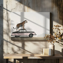 Art Prints of Tiger om a car roof