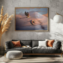 Art Prints of Flamingos at sunset