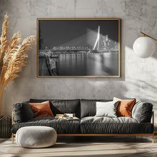 Art Prints of ROTTERDAM Erasmus Bridge with Willemskade by night | Monochrome