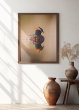 Art Prints of Horned grebe with reflection on a mirror like pond