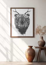 Canvas Art Print Angry bear with antlers