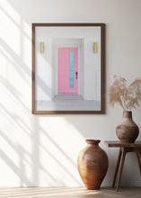 Art Prints of Pink Door with a Blue Window