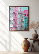 Art Prints of Pink and Blue Row Houses in San Francisco