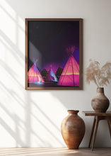 Art Prints of Vaporwave Teepees Glowing at Night Under Stars In Marfa Texas