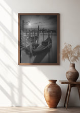 Art Prints of VENICE Gondolas during sunrise in black and white