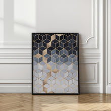 Art Prints of Soft Blue Gradient Cubes