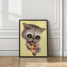 Canvas Art Print cat loves pizza