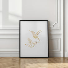 Art Prints of Gold Hummingbird Line art Silhouettes 2