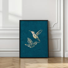 Art Prints of Gold Hummingbird Line art Silhouettes 1