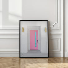 Art Prints of Pink Door with a Blue Window