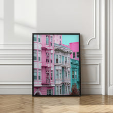 Art Prints of Pink and Blue Row Houses in San Francisco