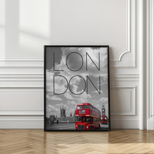 Art Prints of Red Buses in London | Text &amp; Skyline