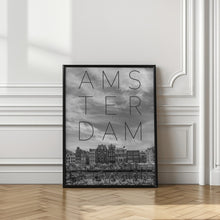 Art Prints of AMSTERDAM Singel Canal with Flower Market | Text &amp; Skyline