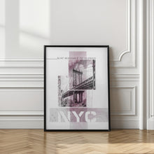 Art Prints of Poster Art NYC Manhattan Bridge | pink marble