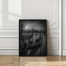 Art Prints of VENICE Gondolas during sunrise in black and white