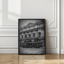 Art Prints of MILAN Teatro alla Scala &amp; Tram - monochrome