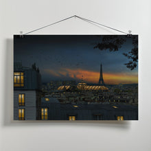 Art Prints of roofs of Paris at blue hour