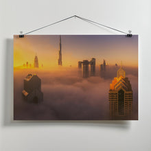 Art Prints of Dubai foggy sunrise in the city A738873