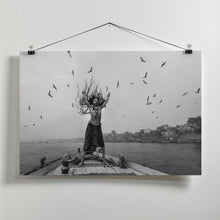 Art Prints of Naga Sadhu posing on boat at varanasi