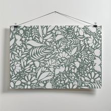 Art Prints of Scandi green white pattern