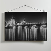 Art Prints of Night impression of Charles Bridge in Prague - Monochrome