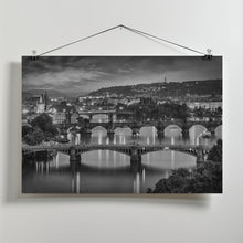 Art Prints of Evening view over the Vltava bridges in Prague - Monochrome