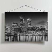 Art Prints of BOSTON Fan Pier Park &amp; Skyline in the evening - Monochrome Panoramic