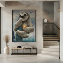 Art Prints of sloth climbing a building