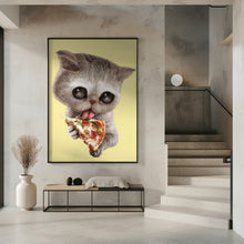 Canvas Art Print cat loves pizza