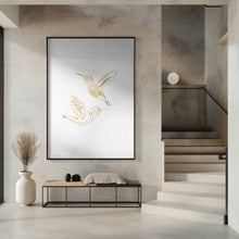 Art Prints of Gold Hummingbird Line art Silhouettes 2