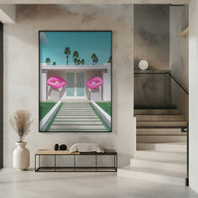 Art Prints of Mid-Century Modern House with Pink Lips