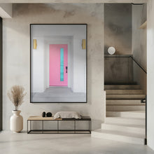 Art Prints of Pink Door with a Blue Window