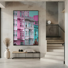 Art Prints of Pink and Blue Row Houses in San Francisco