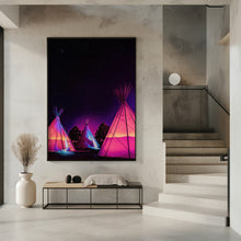 Art Prints of Vaporwave Teepees Glowing at Night Under Stars In Marfa Texas