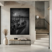 Art Prints of VENICE Gondolas during sunrise in black and white