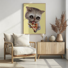 Canvas Art Print cat loves pizza