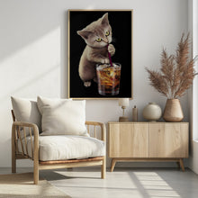 Canvas Art Print cat and soft drink