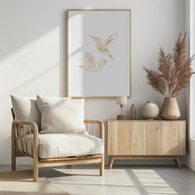 Art Prints of Gold Hummingbird Line art Silhouettes 2