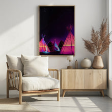 Art Prints of Vaporwave Teepees Glowing at Night Under Stars In Marfa Texas