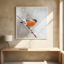 Canvas Art Print Bullfinch in a snowstorm.