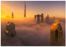 Art Prints of Dubai foggy sunrise in the city A738873