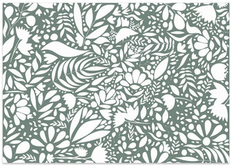 Art Prints of Scandi green white pattern