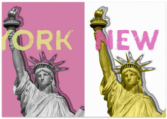 Art Prints of POP ART Statue of Liberty | pink &amp; yellow