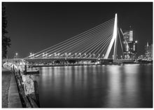 Art Prints of ROTTERDAM Erasmus Bridge with Willemskade by night | Monochrome